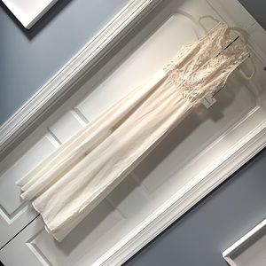 Flowy evening maxi dress with side slit, size SM